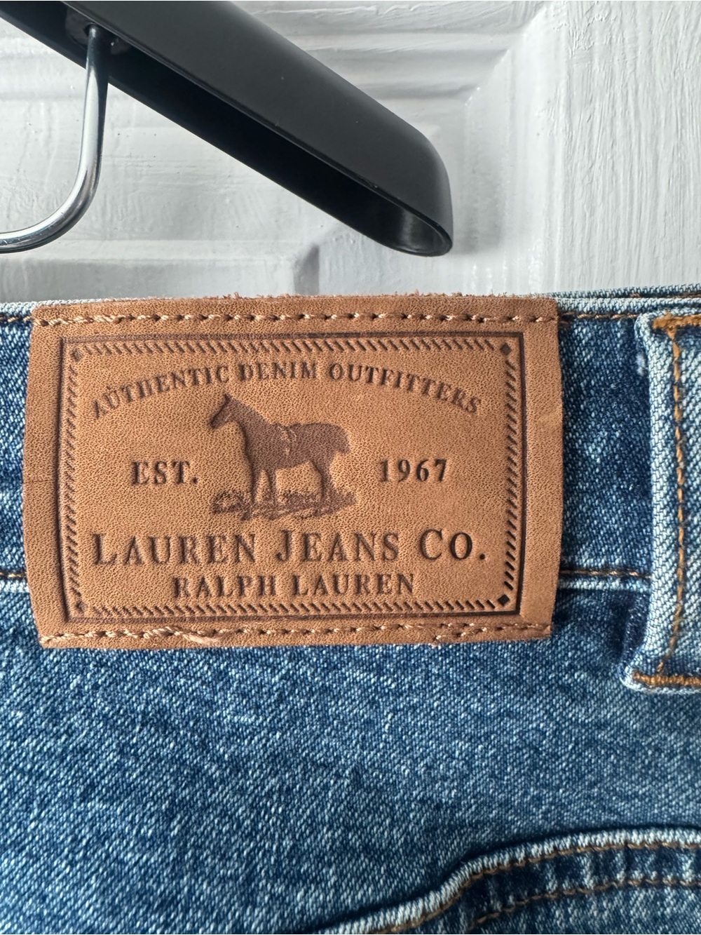 Lauren Jeans Co Ralph Lauren Denim Jeans Leather Equestrian Horse Patch Blue 20W